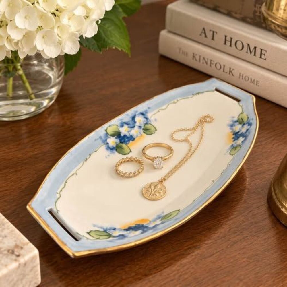 Vintage Made in Japan Porcelain Floral Trinket Dish Jewelry Tray